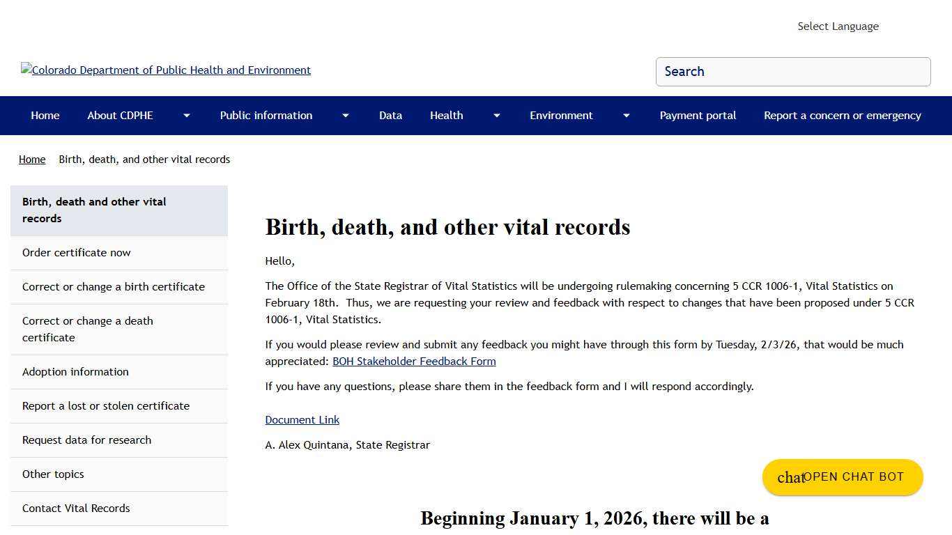 Birth, death, and other vital records | Colorado Department of Public Health and Environment