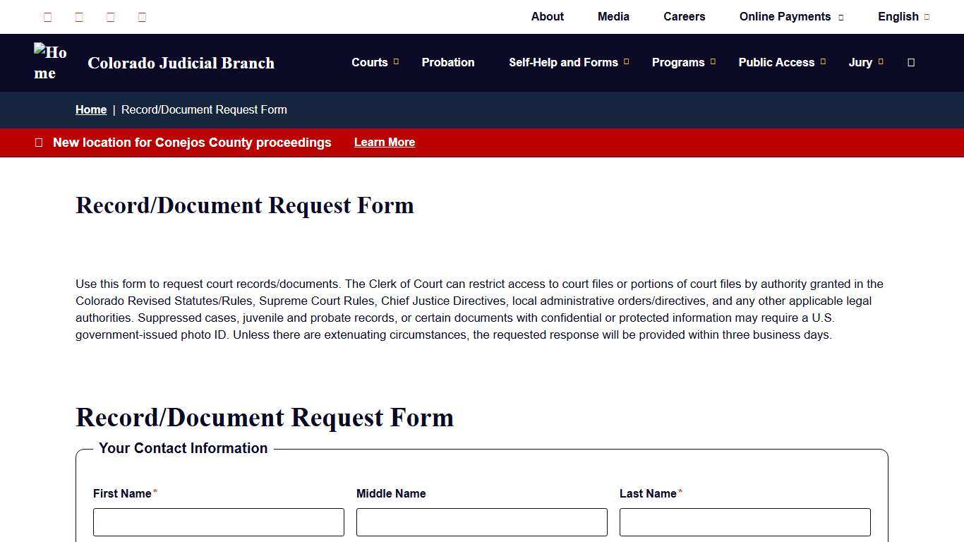 Record/Document Request Form | Colorado Judicial Branch